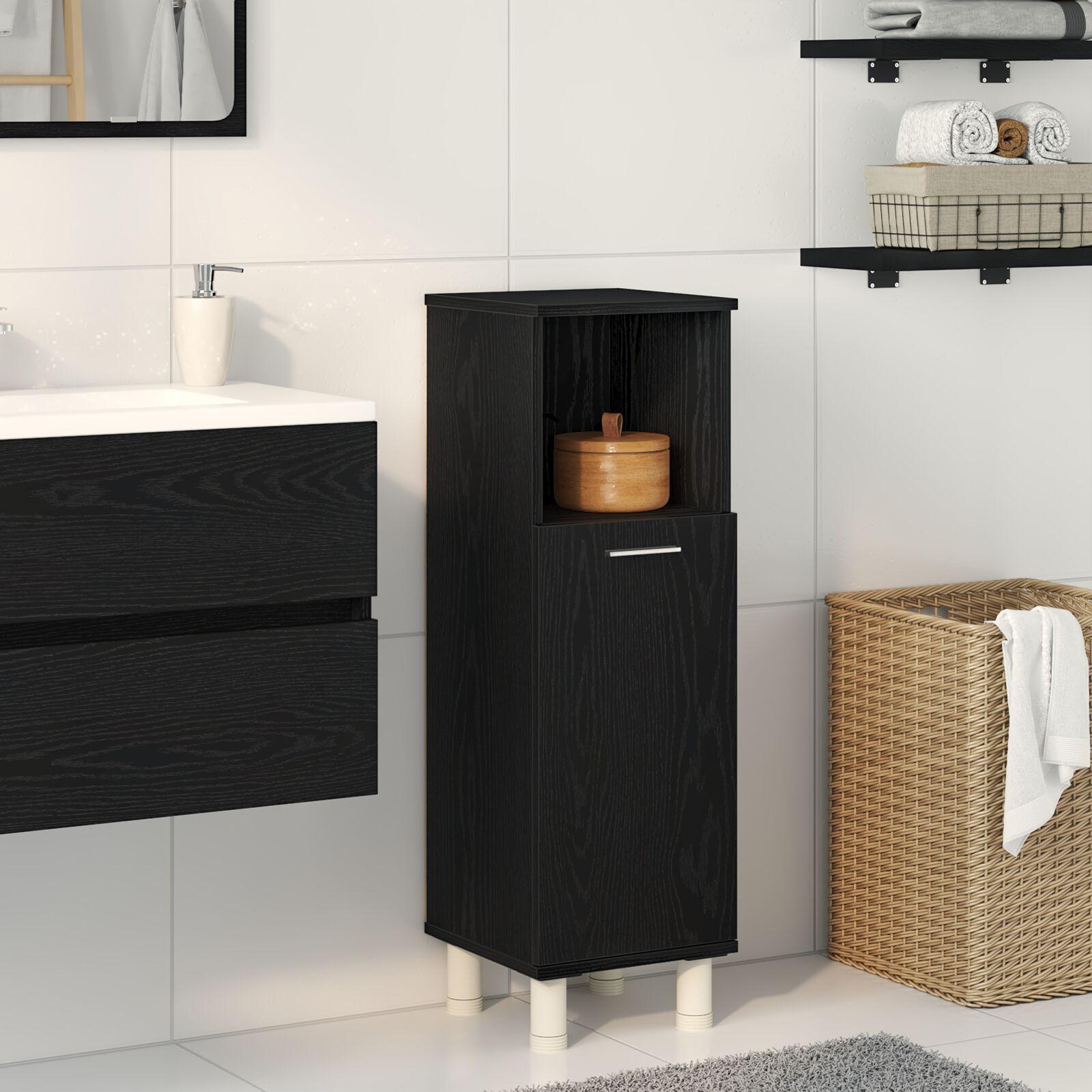 Badeværelsesskab Sort eg 30 x 30 x 95 cm Konstrueret træ
