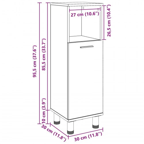 Badeværelsesskab Sort Eg 30x30x95 cm Konstrueret Træ