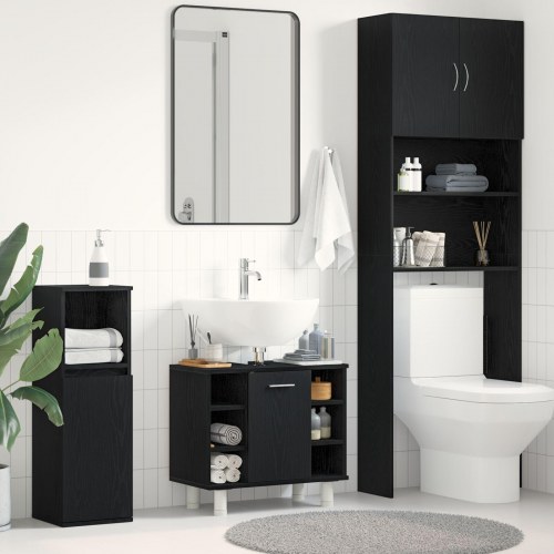 Badeværelsesskab Sort Eg 60x32x54 cm Konstrueret Træ
