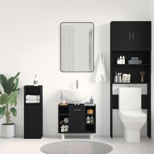 Badeværelsesskab Sort Eg 60x32x54 cm Konstrueret Træ