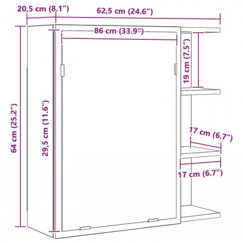 Badeværelsesspejlskab Sort Egetræ 62,5x20,5x64cm Bygget træ