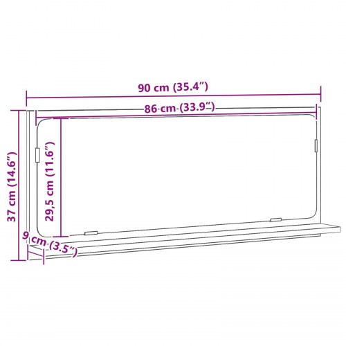 Badeværelsesspejl i Sort Eg 90x10,5x37 cm i Ingeniørtræ