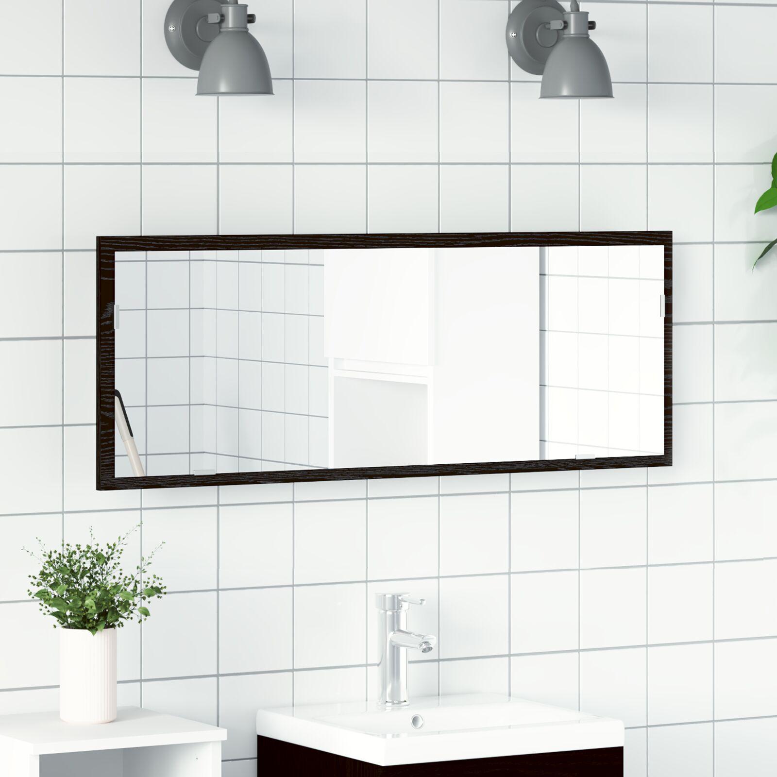 Led Badeværelsesspejl I Sort Eg 100x8 5x37 Cm Ingeniørtræ