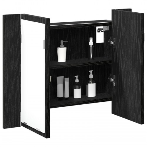 LED Badeværelsesspejlskab i Sort Eg 60x12x45 cm i Træ
