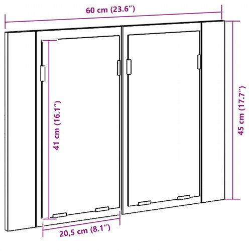 LED Badeværelsesspejlskab i Sort Eg 60x12x45 cm i Træ