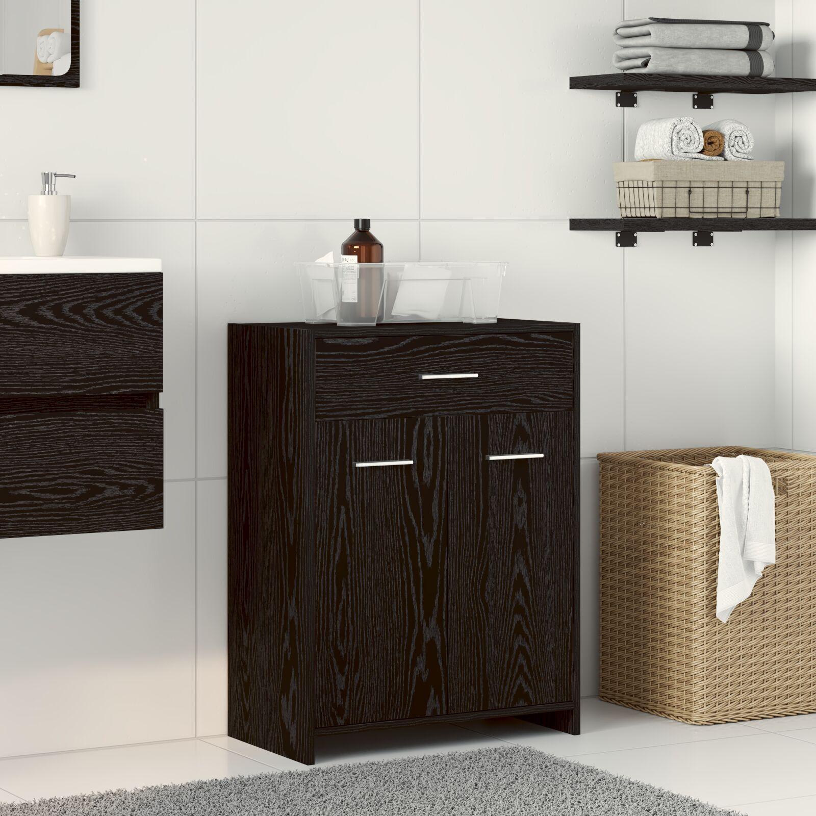Badeværelsesskab med dør Sort eg 60 x 33 x 80 cm Massivt egetræ billede