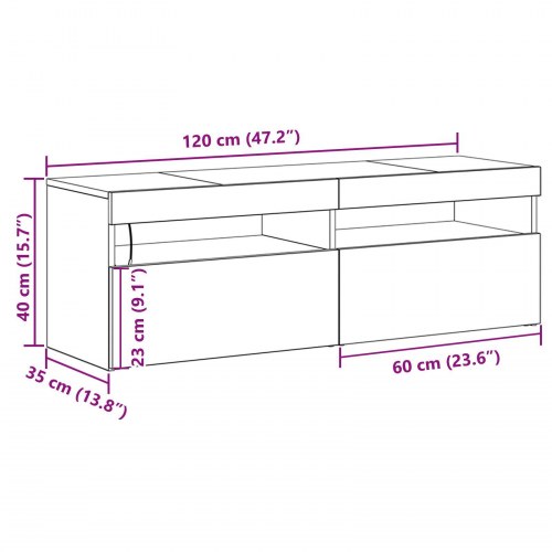 TV Skab med LED Sort Eg 120x35x40 cm Konstrueret Træ