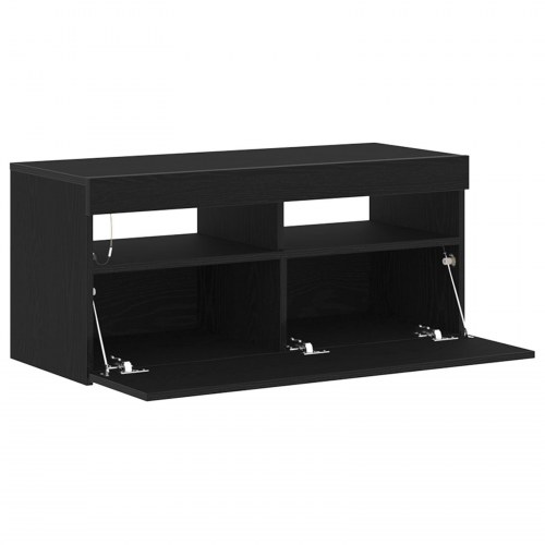 TV-bord med LED-lys, Sort Eg, 90x35x40 cm, Konstrueret træ