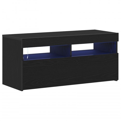 TV-bord med LED-lys, Sort Eg, 90x35x40 cm, Konstrueret træ