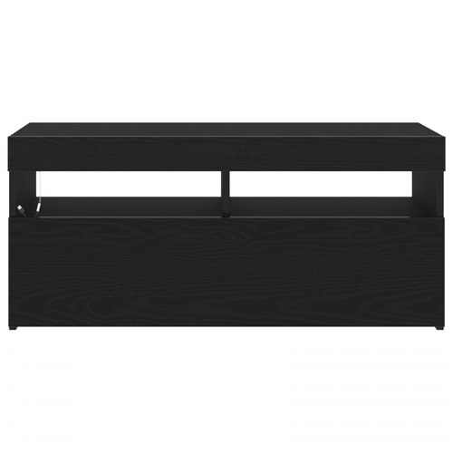 TV-bord med LED-lys, Sort Eg, 90x35x40 cm, Konstrueret træ
