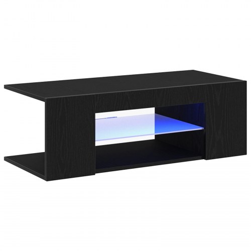 TV-bord med LED-lys i sort eg 90x39x30 cm lavet af træ