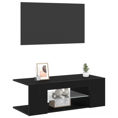 TV-bord med LED-lys i sort eg 90x39x30 cm lavet af træ