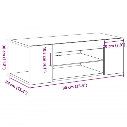 TV-bord med LED-lys i sort eg 90x39x30 cm lavet af træ