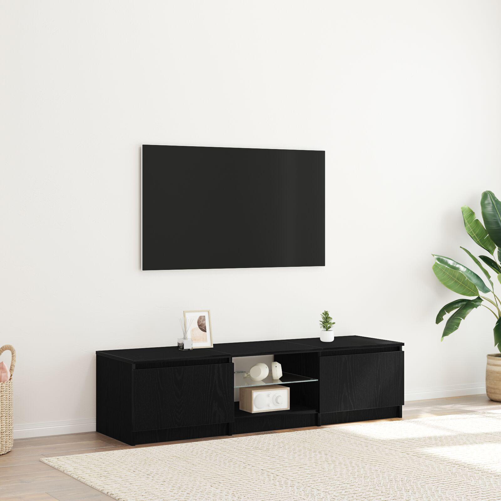 TV-bord i sort eg - 140 × 38,5 × 36 cm, konstrueret træ med LED