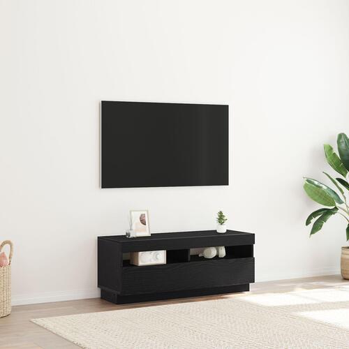 TV-skab med LED-belysning - Sort Egetræ 100x35x40 cm - Konstrueret træ