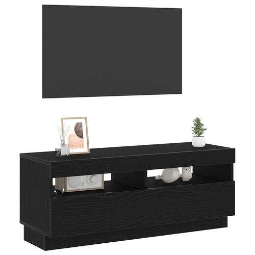 TV-skab med LED-belysning - Sort Egetræ 100x35x40 cm - Konstrueret træ