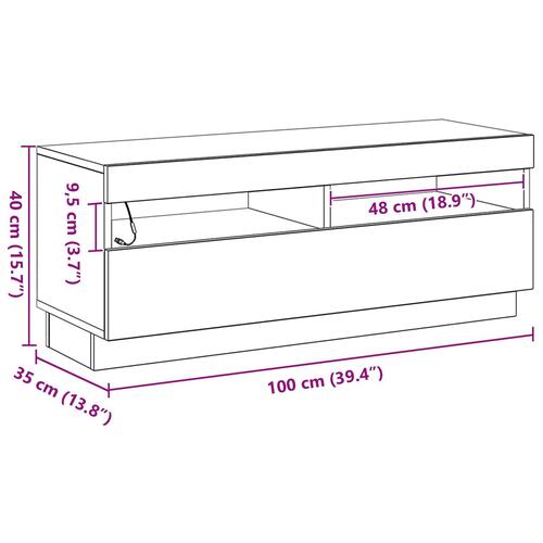 TV-skab med LED-belysning - Sort Egetræ 100x35x40 cm - Konstrueret træ