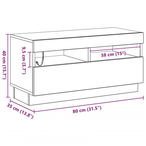 TV-skab med LED-lys - Sort eg 80x35x40 cm - Konstrueret træ