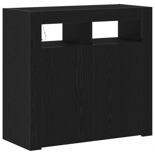 Skab med LED-lys Sort Eg 80x35x75 cm Konstrueret træ