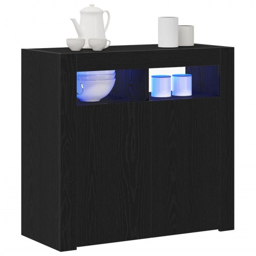 Skab med LED-lys Sort Eg 80x35x75 cm Konstrueret træ