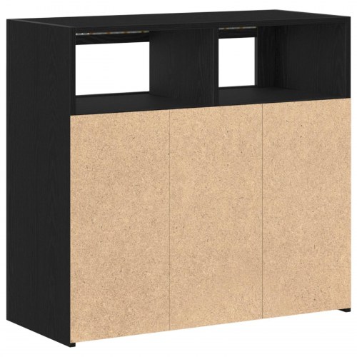 Skab med LED-lys Sort Eg 80x35x75 cm Konstrueret træ