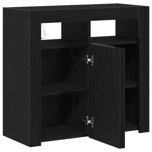 Skab med LED-lys Sort Eg 80x35x75 cm Konstrueret træ