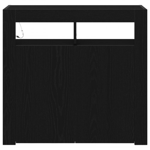 Skab med LED-lys Sort Eg 80x35x75 cm Konstrueret træ