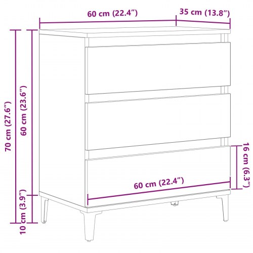 Skab Sort Eg 60x35x70 cm Konstrueret Træ