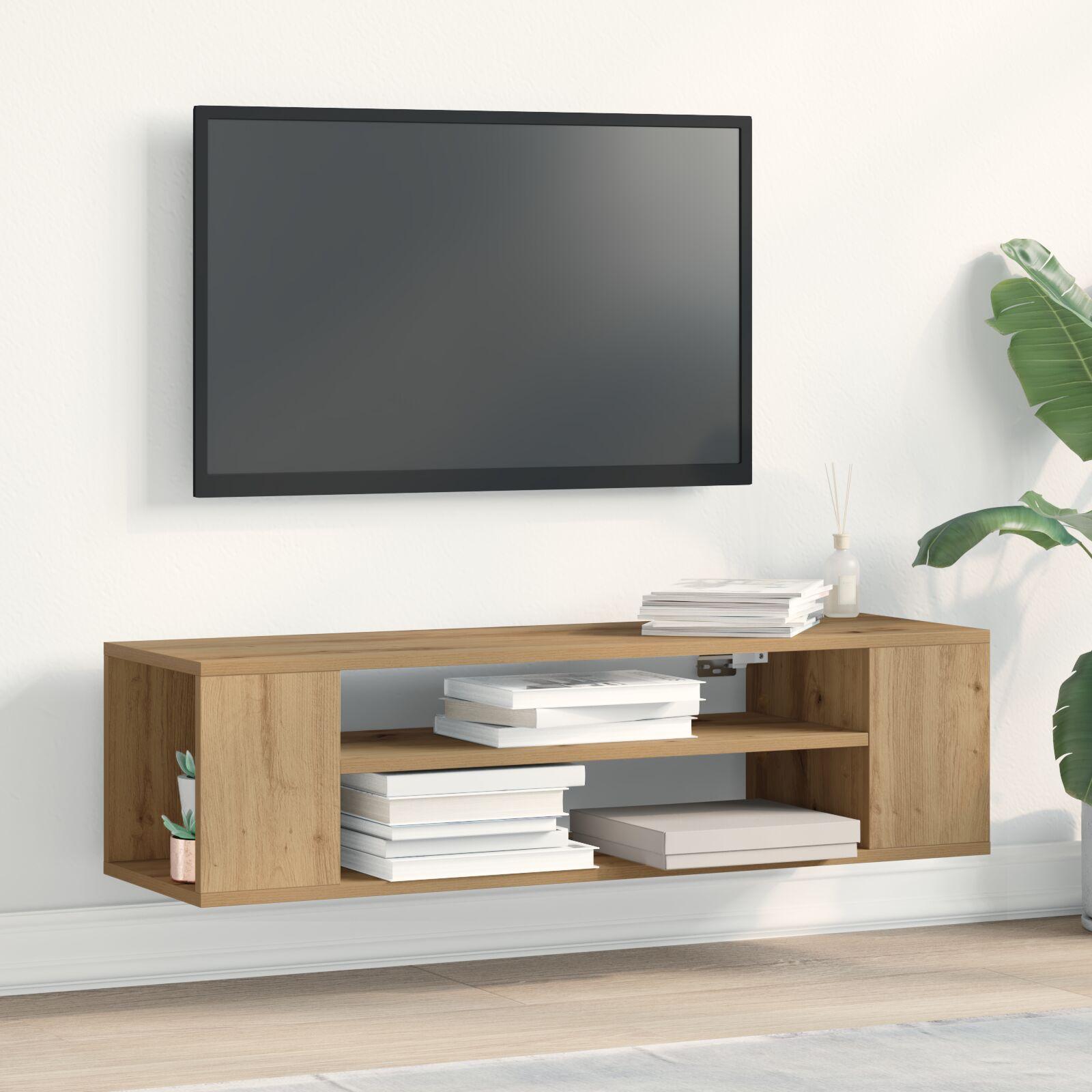 TV-bord i artisian eg 100 × 30 × 26,5 cm - konstrueret træ, vægmonteret lowboard