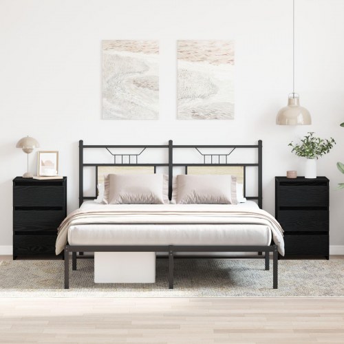 Sengeborde 2 stk Sort Eg 40x35x62,5 cm Konstrueret Træ