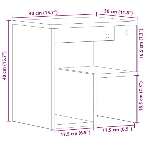 Sengbord Sort Eg 40x30x40 cm Ingeniørtræ