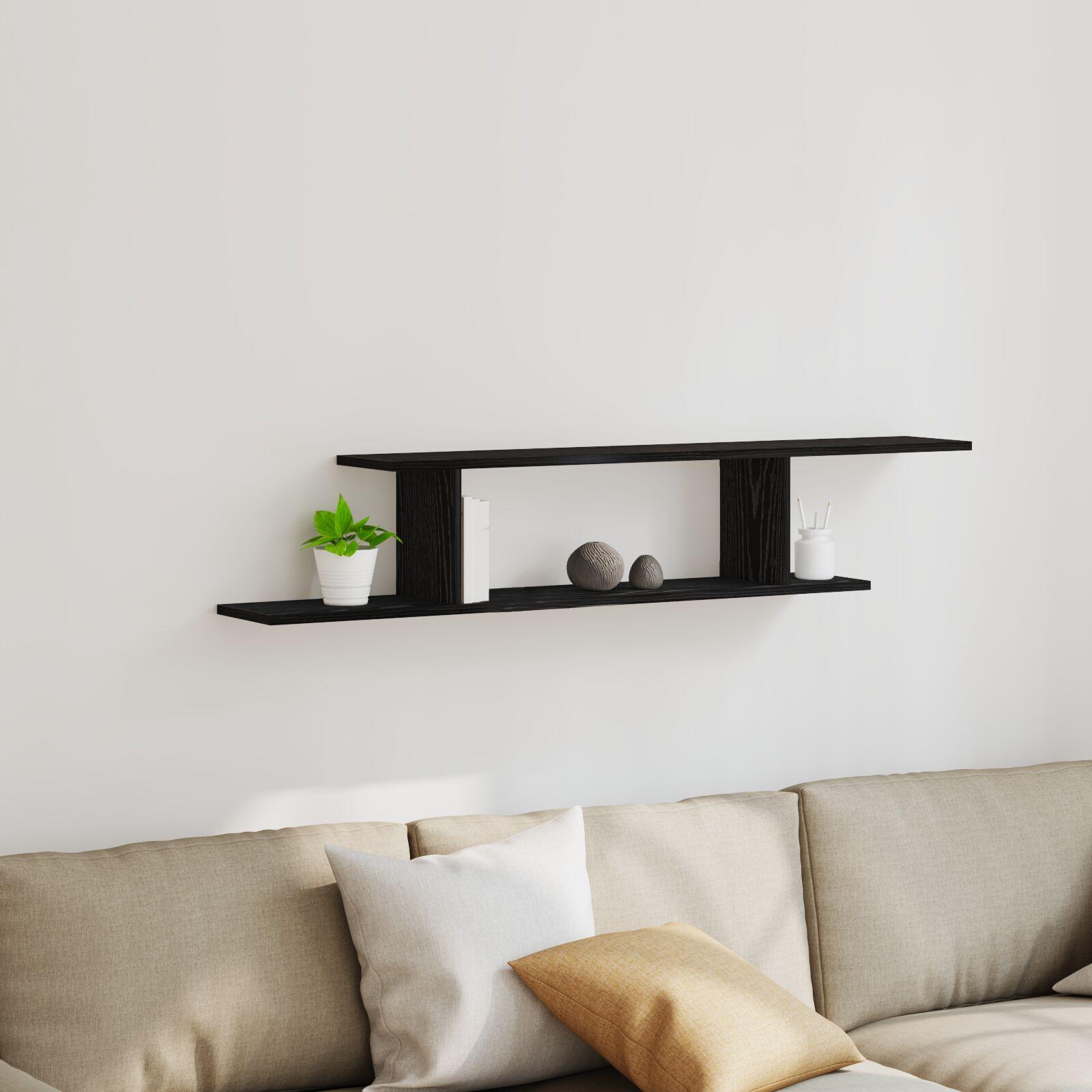 Vægmonteret Tv Regal Sort Eg 125 X 18 X 23 Cm Konstrueret Træ