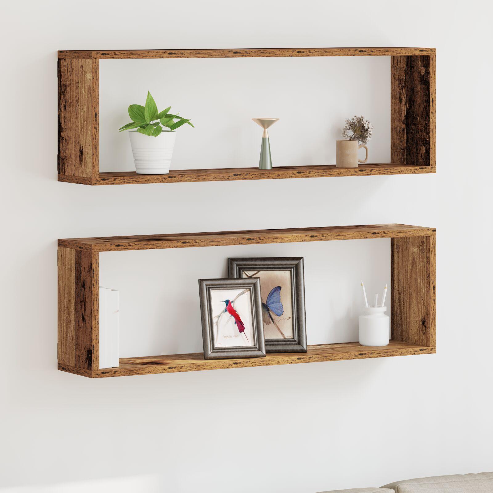 Væg Hylde 2 stk Gammelt træ 80 x 15 x 26 cm Konstrueret træ