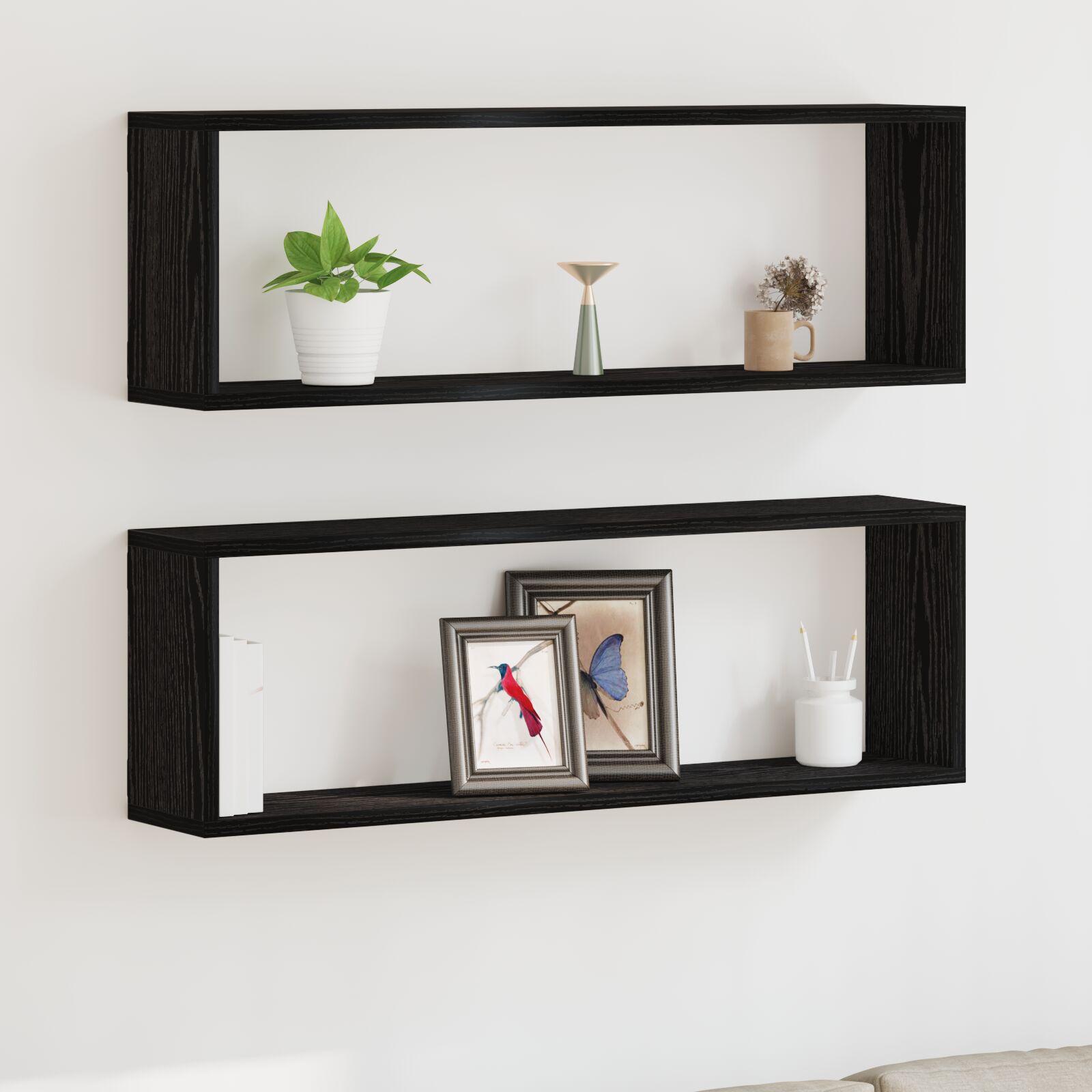 Væg Hylde 2 stk Sort Eg 80 x 15 x 26 cm Konstrueret træ
