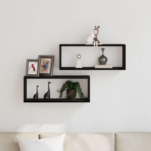 Væghylder 2 Pak Sort Eg 60x15x23 cm Lavet af Ingeniørtræ