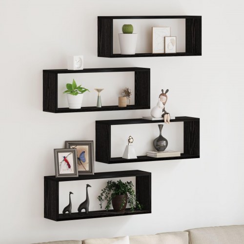 Væghylder Sæt af 4 - Sort Eg - 60x15x23 cm - Lavet af Ingeniørtræ
