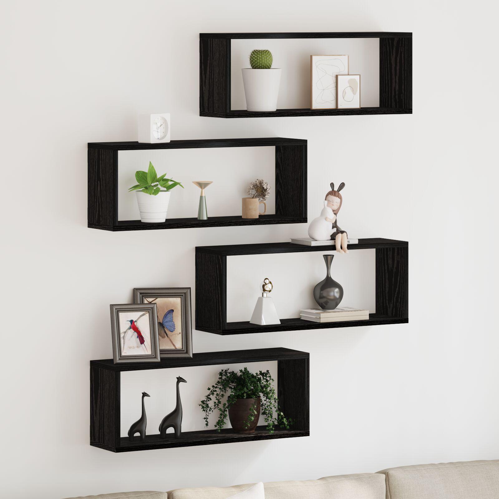 Væghylder 4 stk Sort eg 60 x 15 x 23 cm Konstrueret træ