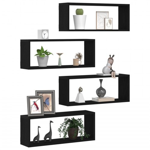 Væghylder Sæt af 4 - Sort Eg - 60x15x23 cm - Lavet af Ingeniørtræ