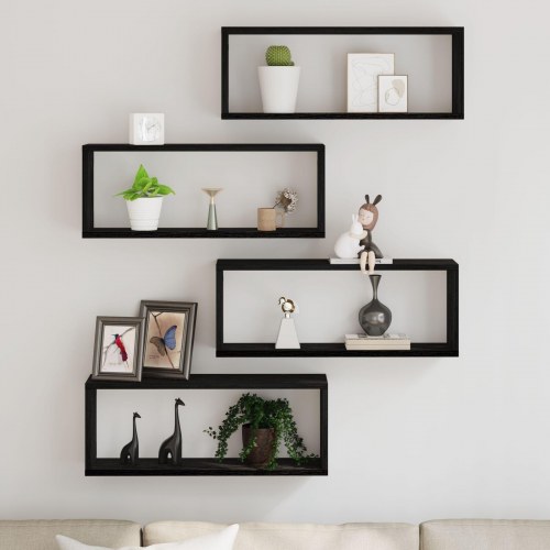 Væghylder Sæt af 4 - Sort Eg - 60x15x23 cm - Lavet af Ingeniørtræ