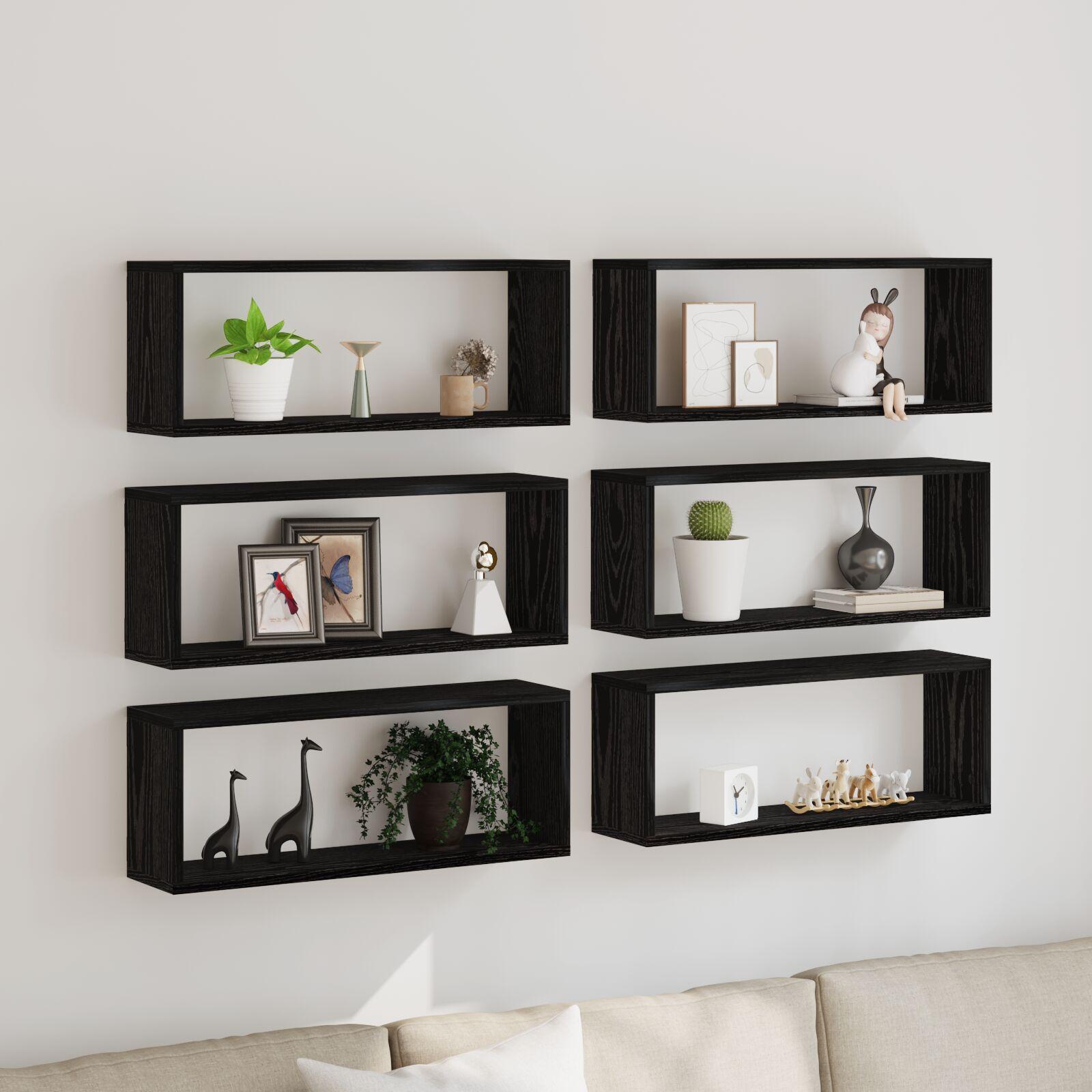 Væghylder 6 stk Sort eg 60 x 15 x 23 cm Konstrueret træ