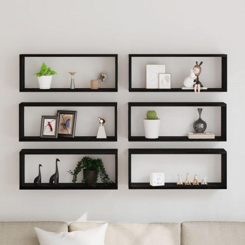 Væghylder 6 stk Sort Eg 60x15x23 cm Konstrueret Træ