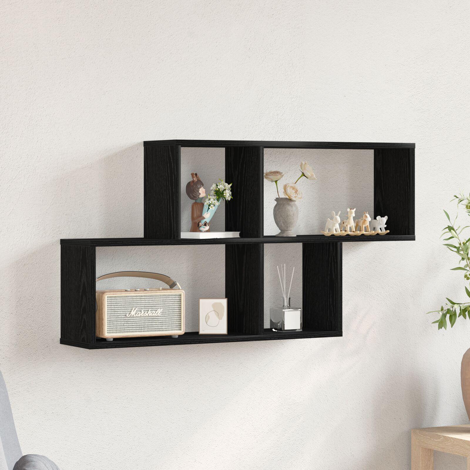 Væghylde med hylde Sort eg 76 x 15 x 53 cm Konstrueret træ