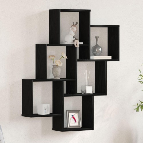 Vægskab Sort Egetræ 78x15x92 cm Ingeniørtræ