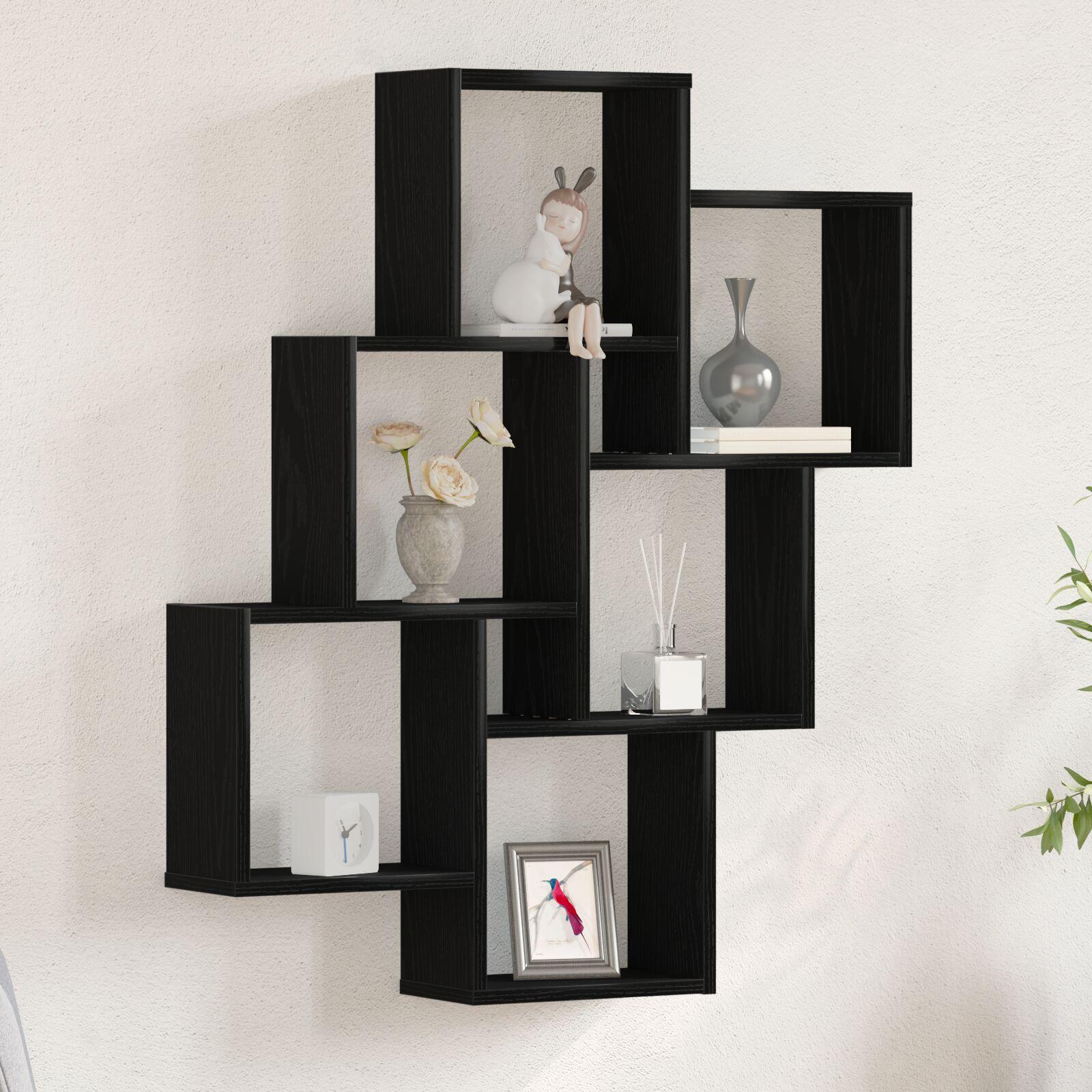 Væghylde med hylde Sort eg 78 x 15 x 92 cm Konstrueret træ
