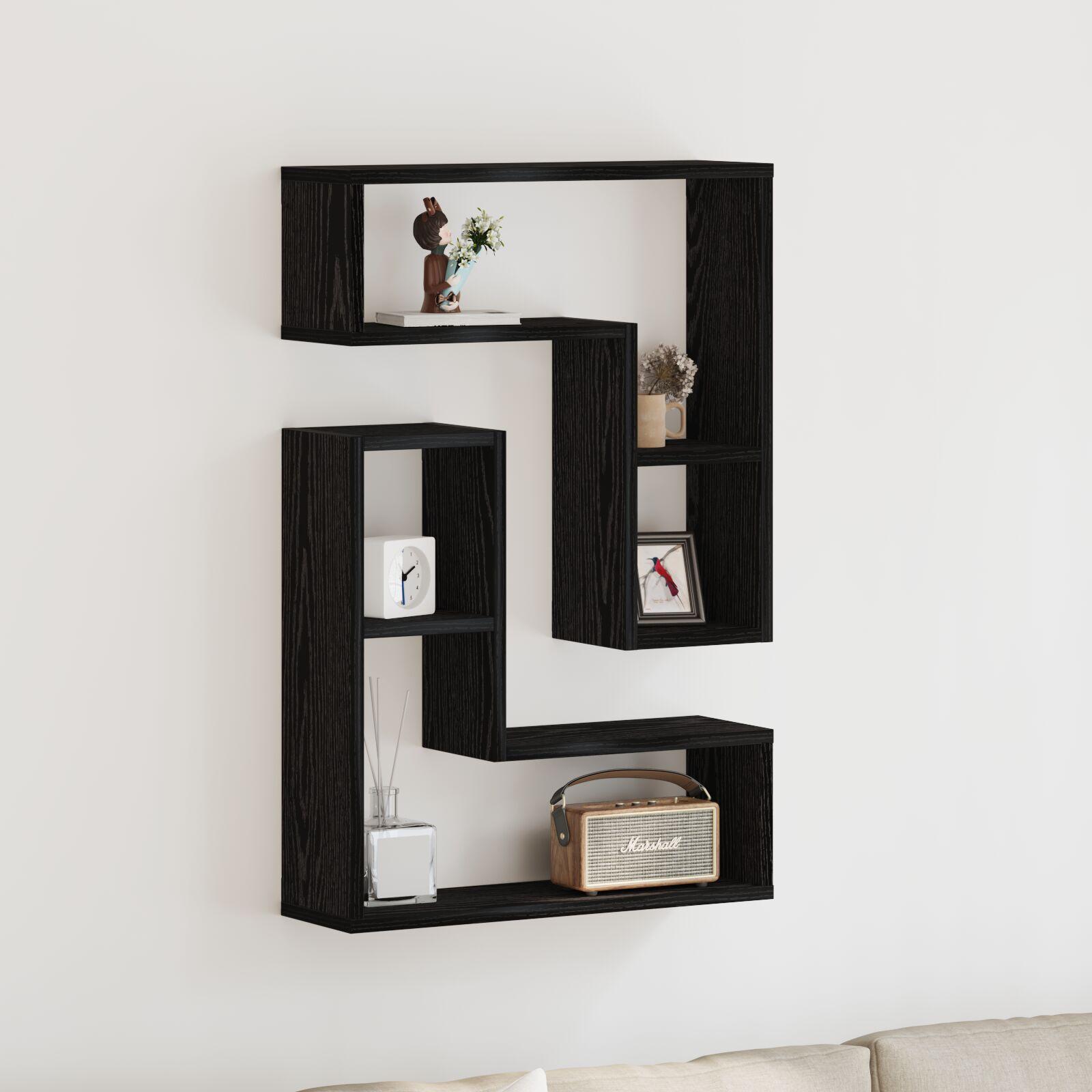 Væghylder 2 stk - sort eg, 50 × 15 × 85 cm, konstrueret træ