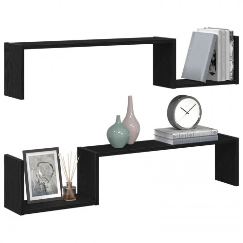 Væghylde 2 stk Sort Eg 100x15x70 cm Konstrueret Træ