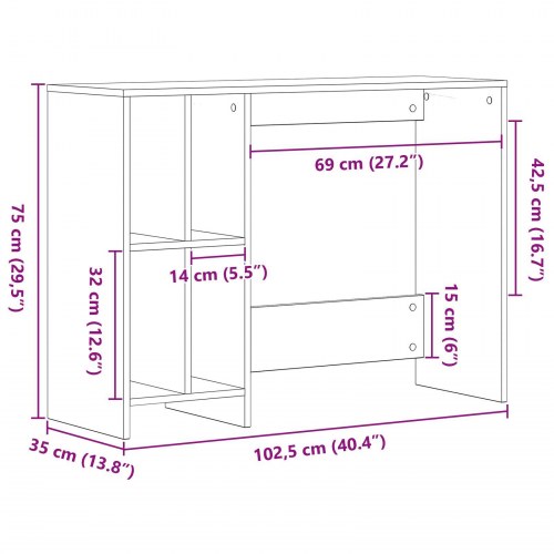 Skrivebord i Sort Eg 102,5x35x75 cm - Konstrueret Træ