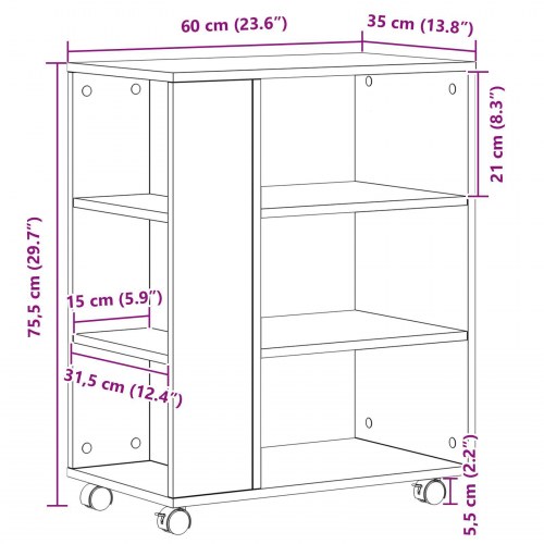 Rullekabinettet Sort Eg 60x35x75 cm lavet af træ