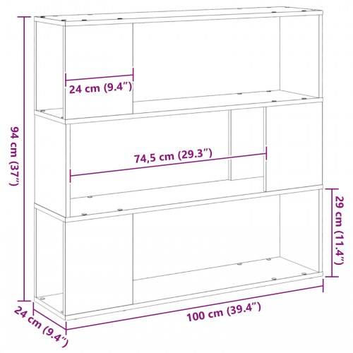 Bogreol - Sort Eg, 100x24x94 cm, Konstrueret Træ