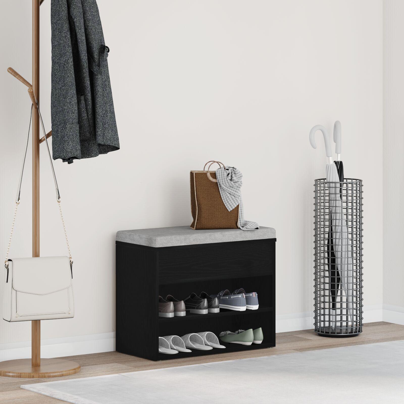 Sko bænk med hylde Sort eg 60 x 30 x 45 cm Konstrueret træ
